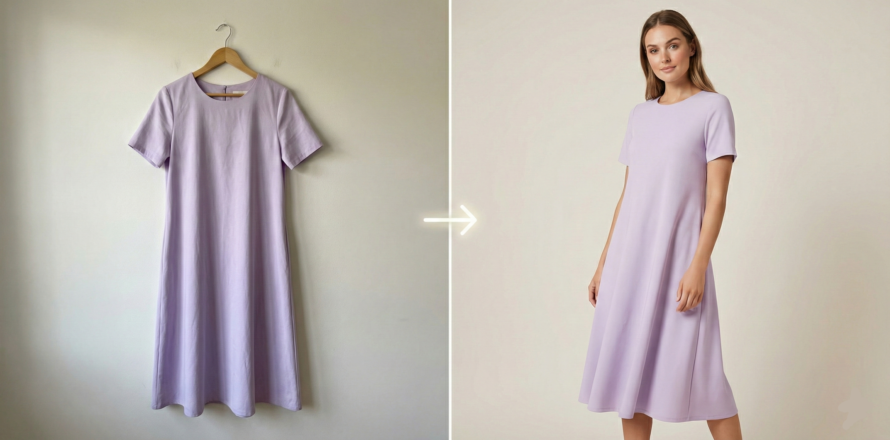 До и после: модельное фото женского платья с помощью Wrape